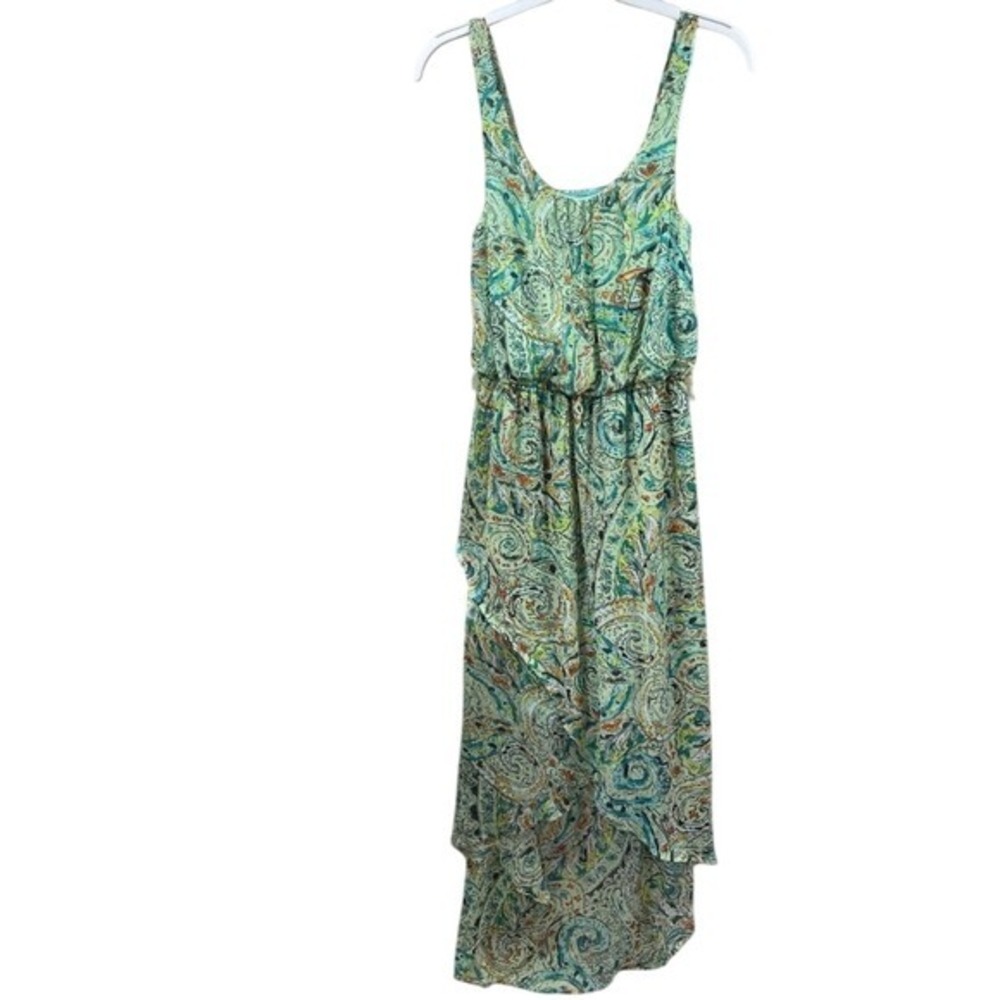 Cato‎ Paisley Maxi Dress Size 6 Green High Low Sleeveless Summer Beac